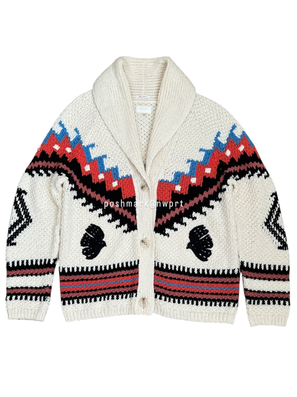 MOTHER De Gaulle Shawl Collar Cotton Knit Cardigan Sweater XS Cream White Boho - Picture 5 of 14